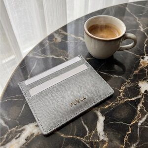 Furla Classic Credit Card Case Light Gray Card Wallet